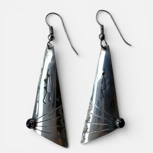 Vintage Sterling earrings silver Kokopelli design  black‎ onyx Native American